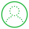 Green circular accessibility icon showing a dotted person figure inside the circle.